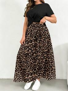 Shapeblank 大码女式休闲度假风时尚街头风短袖黑色T恤和豹纹半身裙两件套，春夏两件套女装，女士长裙套装，大码两件套女装，豹纹长裙套装，两件套女装，女士度假套装，女士两件套，女士休闲两件套，动物园主题两件套女装，平价两件套女装，女士两件套女装，女士两件套女装，女士长裙两件套 - 彩色 - 查看 5