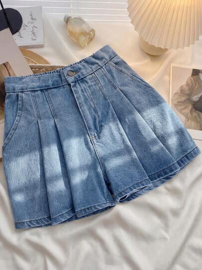 GlowEve 女士时尚褶皱口袋牛仔短裤