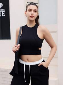 Easithlete Áo thun thể thao nữ không đường may, đồ tập thể dục nữ, bộ đồ tập gym nữ có áo ngực tích hợp, áo thể thao nữ, bộ đồ tập luyện nữ, quần áo tập luyện cho nữ. - màu đen - Xem 4