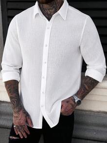 Manfinity CasualCool White Casual Linen Long Sleeve Shirt - White - View 7
