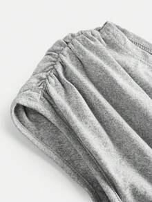 Girlism Teen Girls' Grey Solid Color Knit Casual Minimalist Asymmetric Ruched Cropped Top,Suitable For Spring/Summer,Personalized Styling,Daily Wear - Grey - View 4