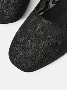 MOTF WOMEN ELEGANT VERSATILE COMMUTING VELVET FLORAL EMBROIDERY BUCKLE STRAP FLATS FOR CHRISTMAS SPRING SHOES - Graphite Black - View 9