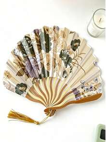 Cirelle 1pc/2pcs With Ink Paintings And Tassels, This Folding Fan Is Perfect For Giving As A Gift. The Bamboo Fan Can Be Folded For Portability. It Embodies The Charm Of Chinese Style And Is Suitable For Giving As A Gift During Festivals. - multicolor - View 10