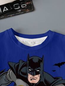 BATMAN X SHEIN Tween Boy Cartoon Print Round Neck Short Sleeve Casual T-Shirt - White - View 3