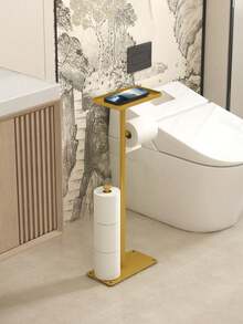 1pc Vertical Toilet Paper Holder, With Shelf Toilet Paper Holder, Bathroom Floor Standing Toilet Paper Holder, Multi Roll Paper Storage Rack, Toilet Paper Storage Rack, Suitable For Bathroom And Toilet Storage Accessories - Multicolor - View 5