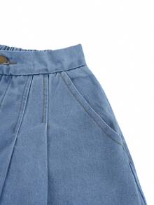 GlowEve 女士时尚褶皱口袋牛仔短裤 - 藍色 - 查看 4