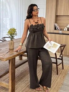 Weeklong Bộ đồ thường ngày không tay, thắt eo, họa tiết hoa dành cho nữ cỡ lớn, mùa xuân/hè. - màu nâu - Xem 3