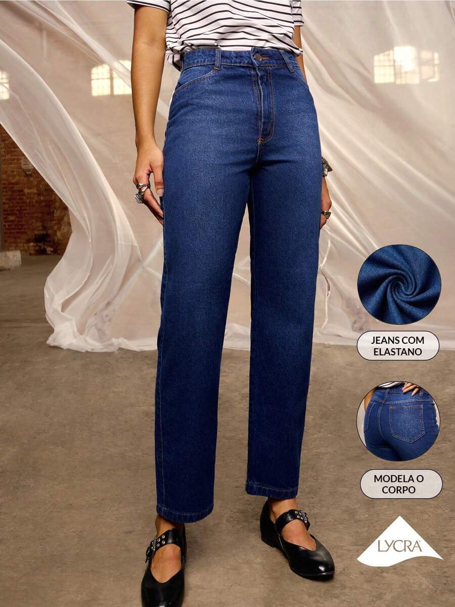 Daynim Quần jean ống đứng cạp cao