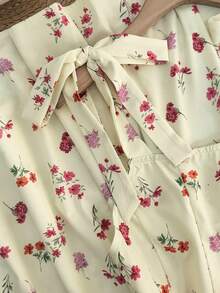 MSFranclia Vestido largo de flores pequeñas en color albaricoque con diseño de cintura ceñida, tirantes finos y espalda descubierta, elegante y dulce para mujer en veranoMS2-15 I5MB - Albaricoque - Ver 3