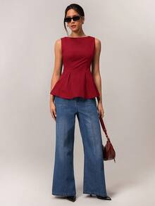 SHEIN Forever 21 Spring & Summer Women Valentine Day Sleeveless A Line Solid Color Top - Red - View 3