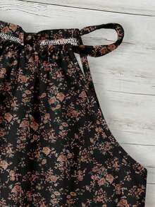 SHEIN LUNE Avslappnad blommönster damlinne med halterneck, lämplig för vår och sommar - Multifärgad - Visa 3