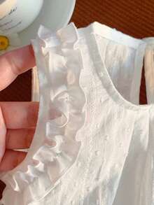 女婴休闲白色波点宽松背心 - 白色 - 查看 4