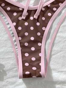 Swim Mod Bộ bikini 2 mảnh mùa hè dành cho nữ, in họa tiết chấm bi, có gọng, thắt nơ kiểu yếm và quần bikini viền bèo nhún, thích hợp cho kỳ nghỉ biển. - Nhiều màu - Xem 5