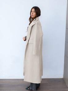 Hitanina 休闲翻领长款大衣 - 杏色 - 查看 5