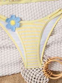 Swim Mod Women's Spaghetti Strap Fashionable Triangle Bikini Top, Summer - Yellow - View 5