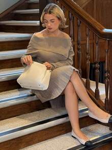 Bethéva 女士休闲斜肩褶皱毛衣裙 - 灰色 - 查看 4