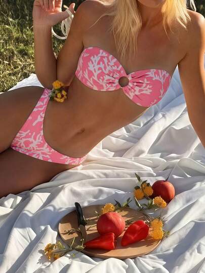 Swim Mod Bộ bikini hai mảnh họa tiết hoa màu hồng dành cho nữ, kiểu dáng gợi cảm, thích hợp cho kỳ nghỉ biển.