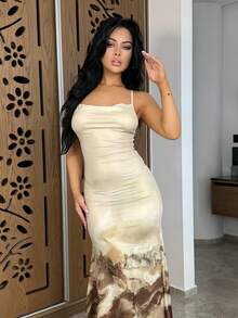 Vassilux 性感深 V 领扎染紧身鱼尾裙 - 彩色 - 查看 4