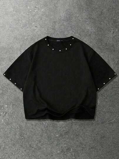 ROMWE MEN Men's Loose Fit Short Sleeve T-Shirt With Sparkling Diamond Decor