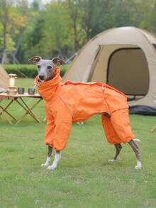 PINCOOL Adjustable High Collar Zip-Up Raincoat, Waterproof & UV Protection, Suitable For Whippet, Italian Greyhound And Other Pets - لون برتقالي - مشاهدة 2