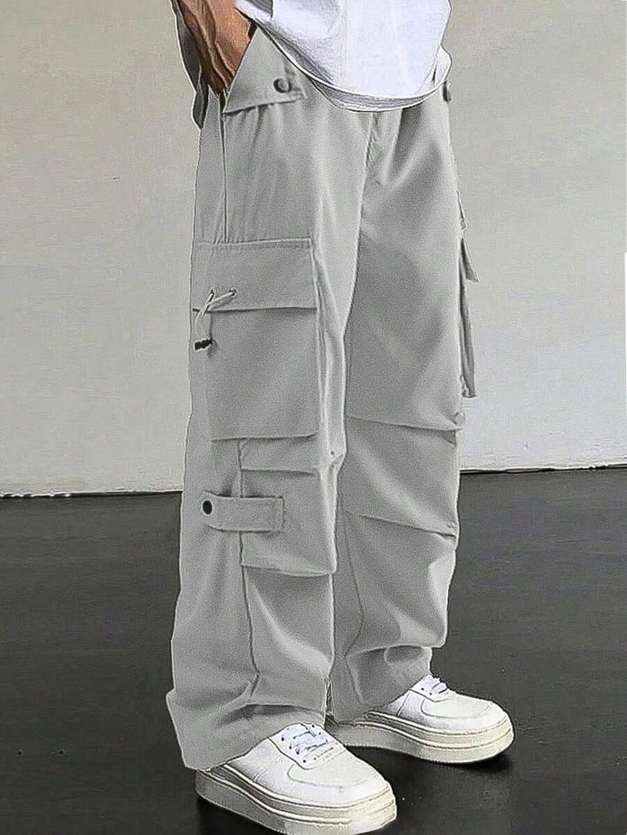 Manfinity Hypemode Men's Casual Versatile Solid Color Cargo Pants - Light Grey - View 1