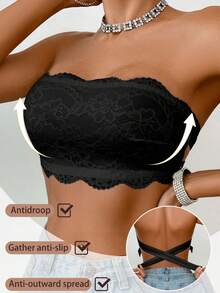 SHEIN 1 件女士蕾丝无钢圈文胸 - 黑色 - 查看 4