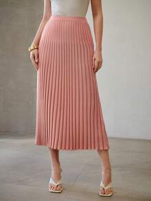 MOTF PREMIUM SPRING SUMMER SOLID RIBBED KNIT SKIRT - Dusty Pink - View 5