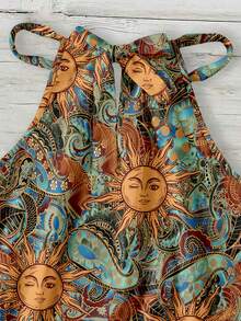 SHEIN LUNE Women's Vacation Sun Face Print Halter Neck Camisole, Suitable For Spring And Summer - Multicolor - View 4