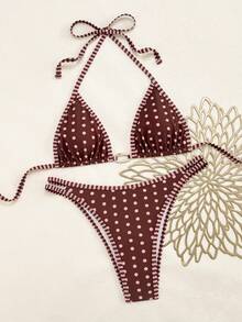 Swim Vcay 时尚波点条纹性感比基尼套装，适合音乐节、婚礼、度假、海滩等场合。 - 彩色 - 查看 2
