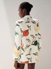 Aveloria Modichic Women's Chic Tropical Fruit Print Blazer Off White Double-Breasted Lapel Jacket,Summer Holiday Tea Party Stylish Casual Suit,Fashionable Street Style - White - View 2