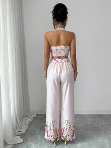 SHEIN Elenzya Women's Minimalist Single-Button Backless Top And Pants 2 Pieces Commuter Suit - Pink - View 2