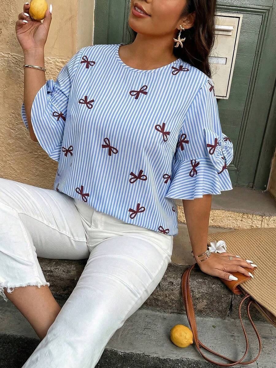 SHEIN LUNE Plus Size Women Printed Casual Shirt - Multicolor - View 1