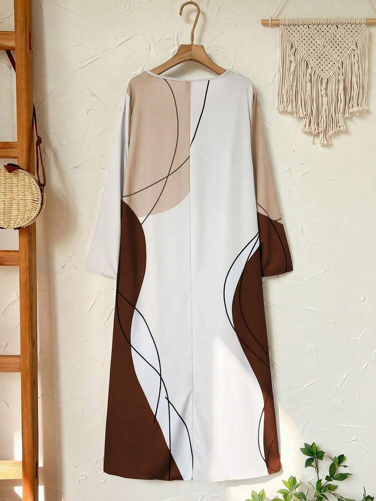 Plus Size Casual Contrast Color Block Faux 2-In-1 Dress Fall Clothes