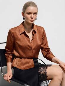 Aveloria Modichic Women's Fashion Button-Down Collar Long Sleeve Blouse - Orange - View 6