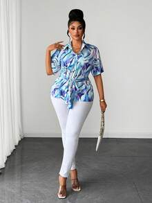 Maweii Damen Große Größen Sommer Satin glänzend Polka Punkt Muster Design Schleife 2026 Neu Kurzarm Bluse, geeignet für Ausflüge, Pendeln, Abschlussfeiern, Cosplay - Verschiedenfarbig - Übersicht 5