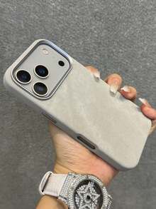奢华仿皮绒面手机壳，兼容 17 Pro Max、17 Pro、17 Air、17、16、15、14、13、12 Pro Max，防震软后盖 - 灰色 - 查看 18