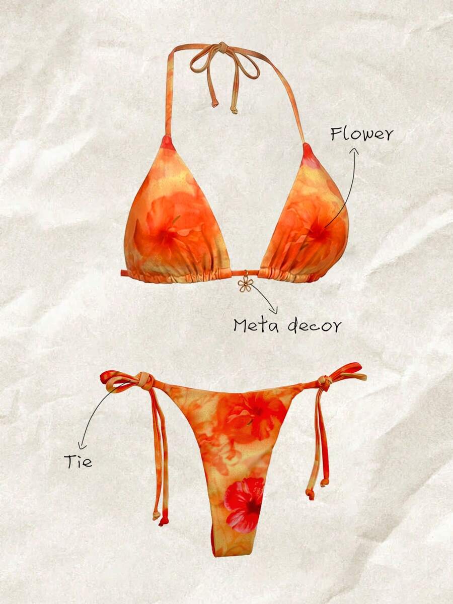 Elavelle 女士随机印花挂脖比基尼套装，春夏款 - 彩色 - 查看 1