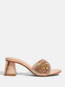 CUCCOO TILAWA Women's Fashion Crystal Glass Rhinestone Embellished High-Heeled Sandals, Suitable For Outdoor Activities And Parties, Spring And Summer Shoes, Spring Break Easter Dance Heels Summer Shoes - Champagne - View 6