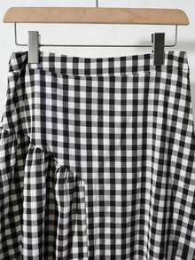 GlowEve 女士浅黄色泡泡纹理面料高档褶裥拼接半身裙，休闲度假风，适合情人节、复活节、劳动节、生日、约会、派对、海滩、旅行、春夏等场合。 - 黑與白 - 查看 5