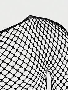 WENEZON 男士纯色圆领镂空性感百搭日常长袖连体衣 - 黑色 - 查看 6