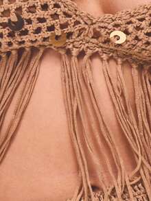 MUSERA 流苏装饰针织上衣，仅限夏季度假海滩伊比沙岛可爱节日优雅樱桃月 - 金色 - 查看 6