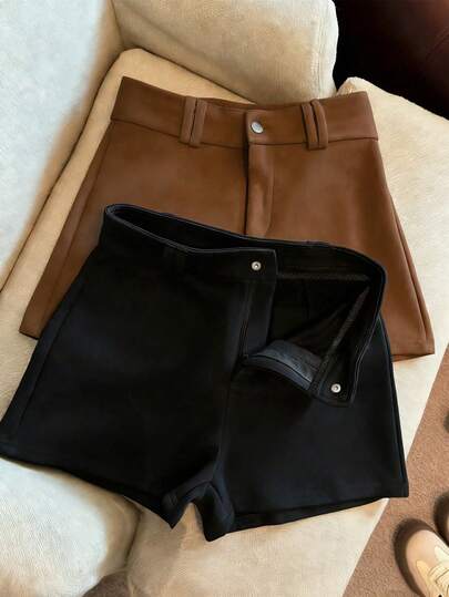 Franclia Women's Elegant Shorts, Versatile Shorts, Suede Shorts, A-Line Shorts, Suitable For Autumn And Winter