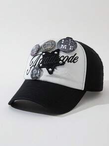 ROMWE Anime 1 Women's Star Patch Embroidered Badge Baseball Cap Outdoor Adjustable Cap - Black and White - View 3