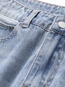 DAZY Quần jeans nữ dáng suông rộng rãi, tối giản, đa năng, thích hợp mặc hàng ngày đi làm, đã qua xử lý giặt, màu bạc. - Màu xanh lam - Xem 8