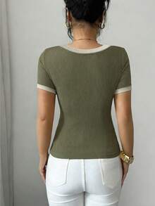 Elenzga 女士休闲拼接短袖T恤，日常百搭 - 彩色 - 查看 3