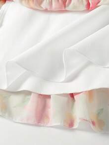SHEIN Baby Girls' Fashionable Casual Floral Print Bow Decor Cake Dress, Suitable For Spring, Summer, Autumn, Home, Vacation, Festivals, Parties, Daily Wear - Apricot - View 4