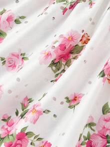 SHEIN MOD 女款方領蕾絲拼接碎花夏季上衣，白色與粉色端莊野餐短袖乳女上衣，波西米亞鄉村風海灘風 - 彩色 - 查看 5