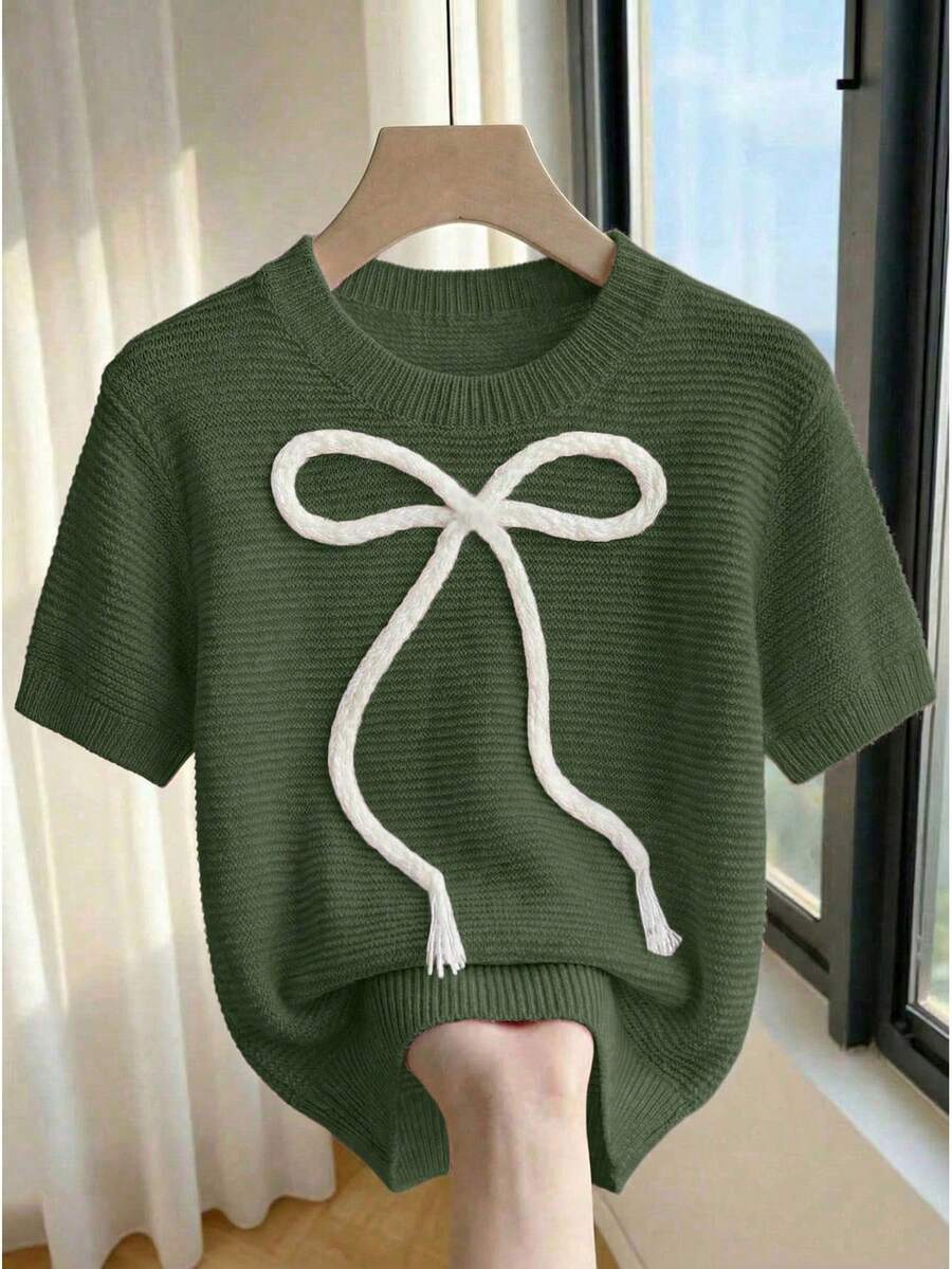 Franclia New Arrival Spring/Summer Sweet Cute Pink Bowknot Pullover Sweater For Women - Army Green - View 1