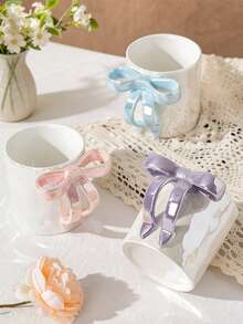 1PC Ceramic Cup With Bow Handle, Pink Bow Coffee Mug, Perfect For Friends' Gifts, Girlfriend Presents, Back-To-School Season, Christmas, Birthday, Valentine's Day, Water Cup, Or Couple's Cup - Multicolor - View 2