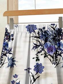 EMERY ROSE 女士度假休闲纯色上衣+印花半裙套装（2件套），女士夏季服装，夏季半裙套装，半裙上衣套装，女士半裙上衣套装，印花半裙套装 - 藍色 - 查看 6